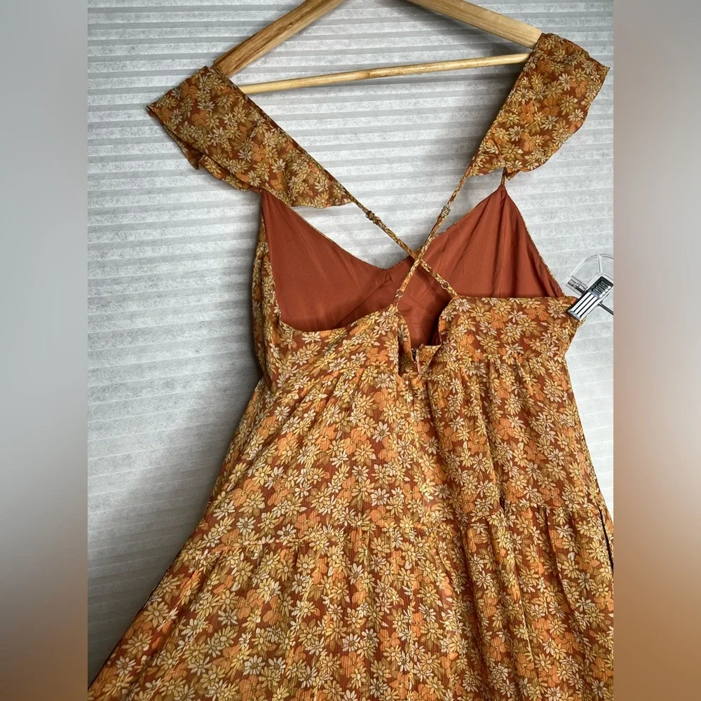 Madewell Georgette Ruffle-Sleeve Midi Long Floral Sundress Daisy Meadow Size 8